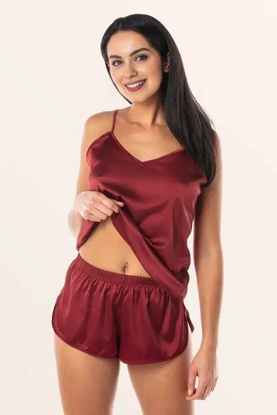 Satin Solid Babydoll for Women (Maroon, Free Size)