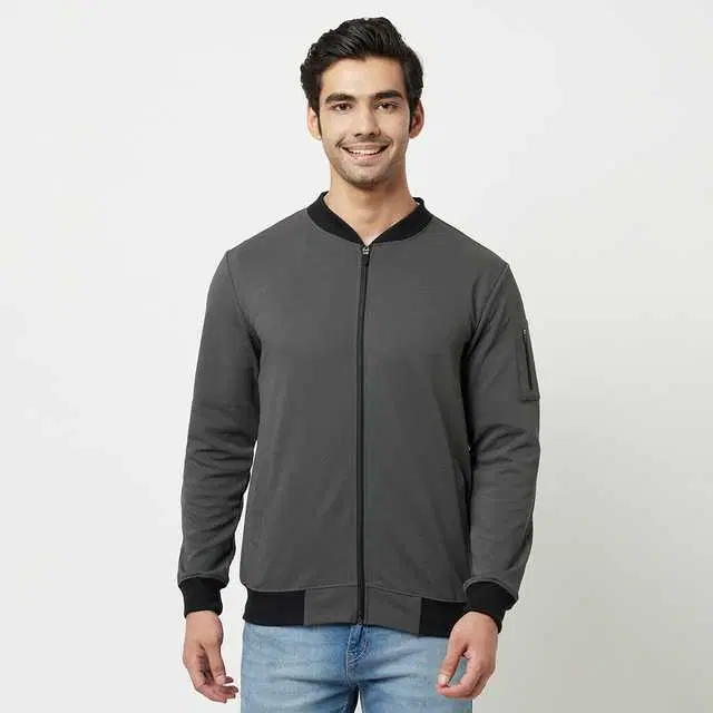 Glito Men Stretchable Regular Fit Gym Wear Jacket (Grey, M) (GI-10)