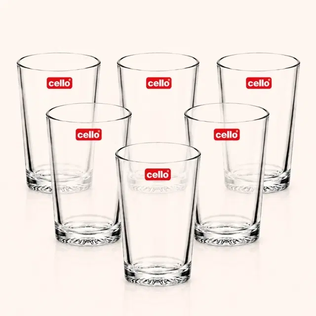 Cello Stellar Orbit P-Series Glass Tumbler, 270 ml | Set Of 6 | Lead-Free Toughened Glass | Dishwasher Safe | Water, Juice & Cocktail Glass For Home, Office & Parties