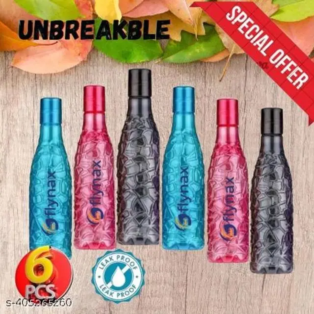 Plastic Water Bottles, Multicolor, 1000 ml, Pack of 6