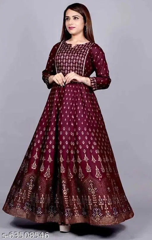 Rayon Gown for Women, Maroon (L)