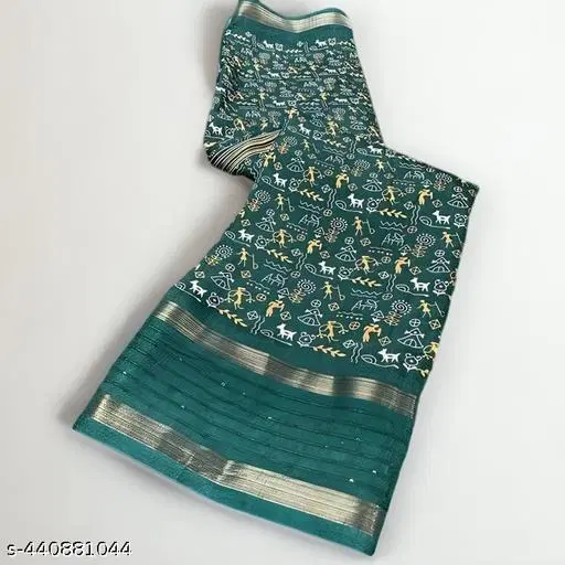 Dola Silk Printed Saree for Women, Green (6.3 M)