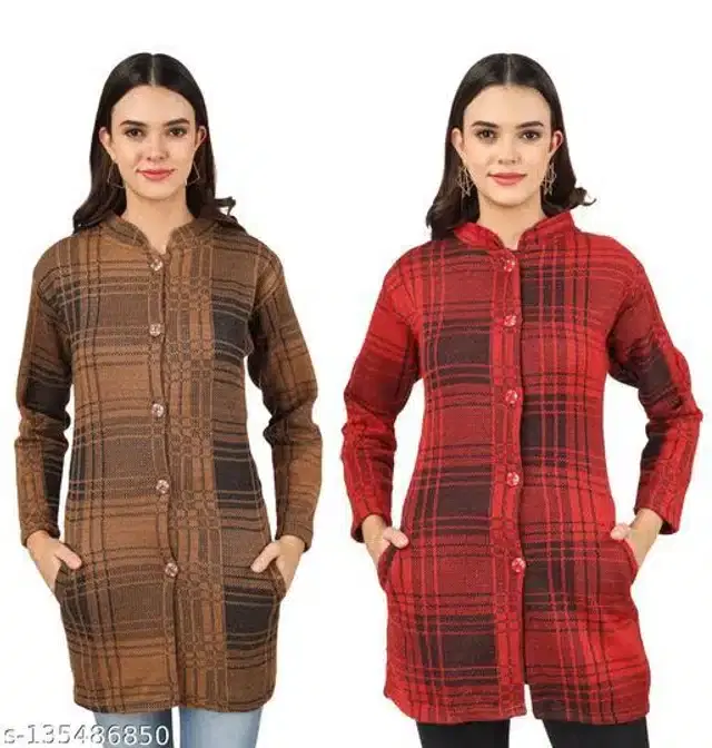 Woolen Cardigans for Women, Pack of 2 (Multicolor, M)