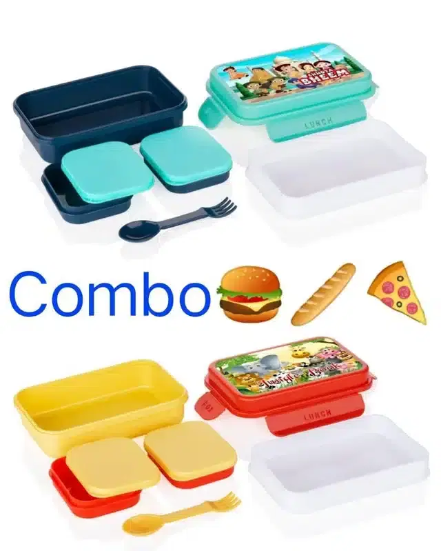 Proof Lunch Box with Small Container & Fork, Multicolor, 600 ml, Set of 2