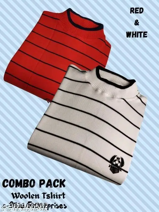 Woolen Striped Sweater for Men, Pack of 2 (White & Red, M)