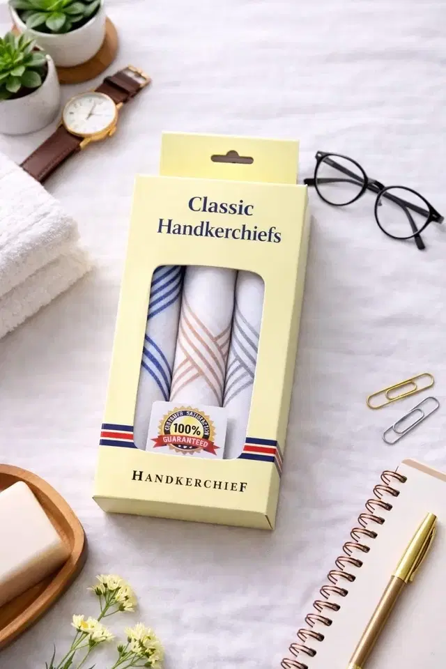 Printed Cotton Handkerchiefs for Mens ,Multicolor, Pack of 3