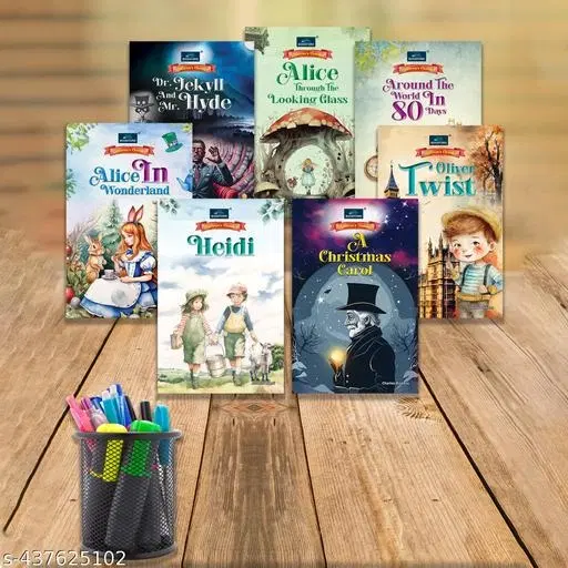 BOOKFORD Children's Classics Novel (Set of 7 books)- Alice In Wonderland, Heidi, Around The World 80 Days,  Dr. Jykell & Hyde, Oliver Twist, A Christmas Carol & Alice Trough The Looking Grass