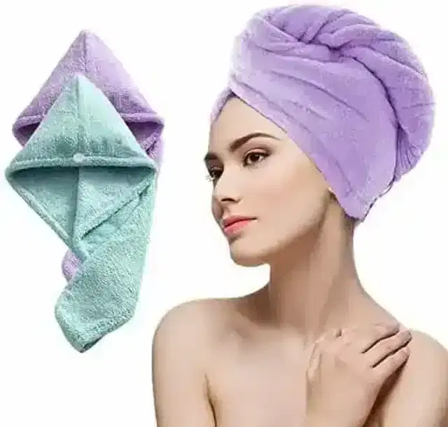 K Kudos Cotton Quick Absorbent Hair Drying Towel Wrap For Women, Pack Of 2, Multicolor