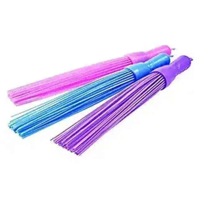 Plastic Sticks Brooms for Bathroom, Multicolor, Pack of 3