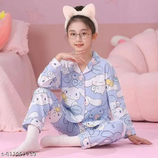 Night Suit for Girls (Aqua Blue, 11-12 Years)