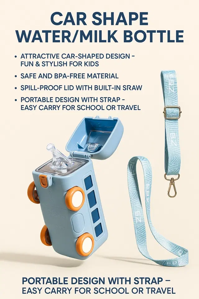 Plastic Bus Shape Sipper Bottle for Kids, Multicolor (1000 ml)