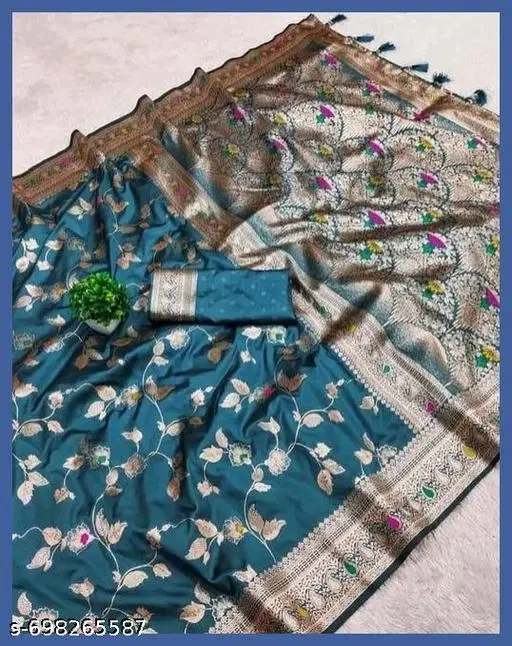 Kanjeevaram Saree for Women (Teal, Free Size)