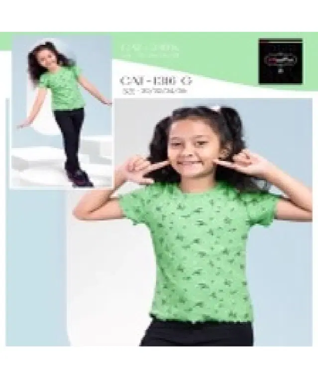 Cotton Printed Tops/Tunics for Girls, Green (30)