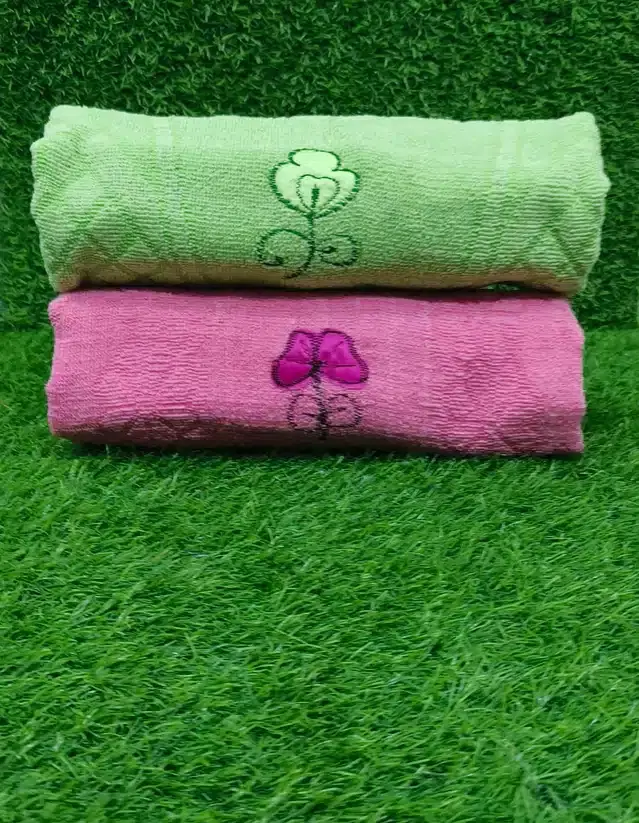 Bath Towel, Pack of 2, Pink & Green, 27x54 inches