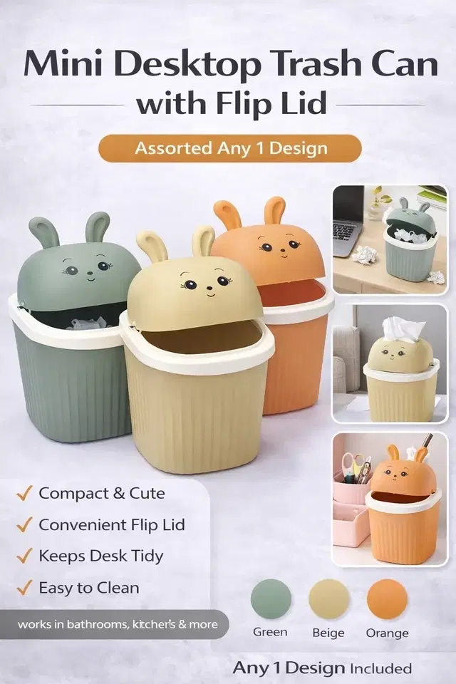 Mini Desktop Trash Can with Flip Lid Assorted Any 1 Design