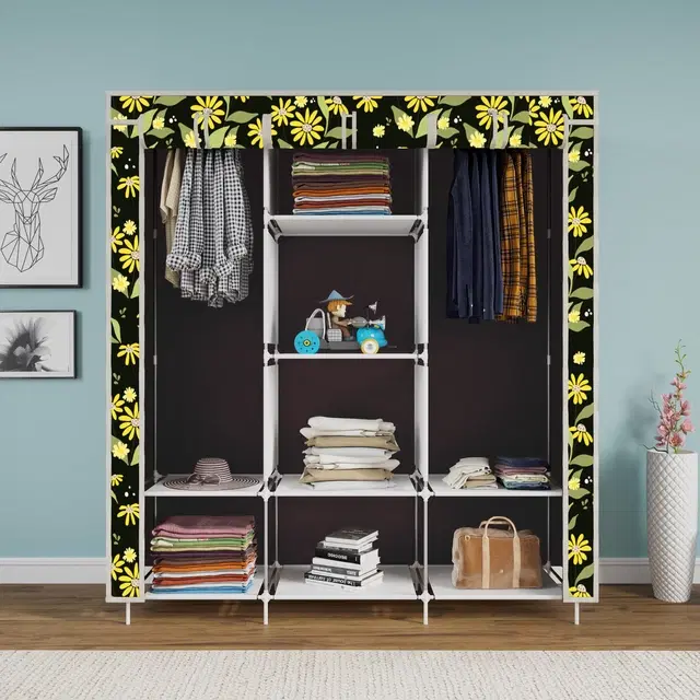 Plastic Printed Collapsible Wardrobe, Black
