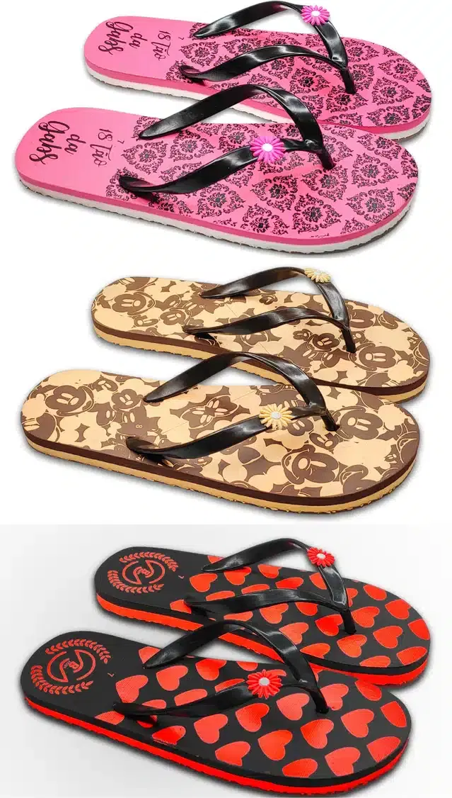 Flip Flops for Women, Pack of 3 (Multicolor, 6)