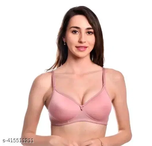 Cotton Solid Bra for Women & Girls, Pink (34B)
