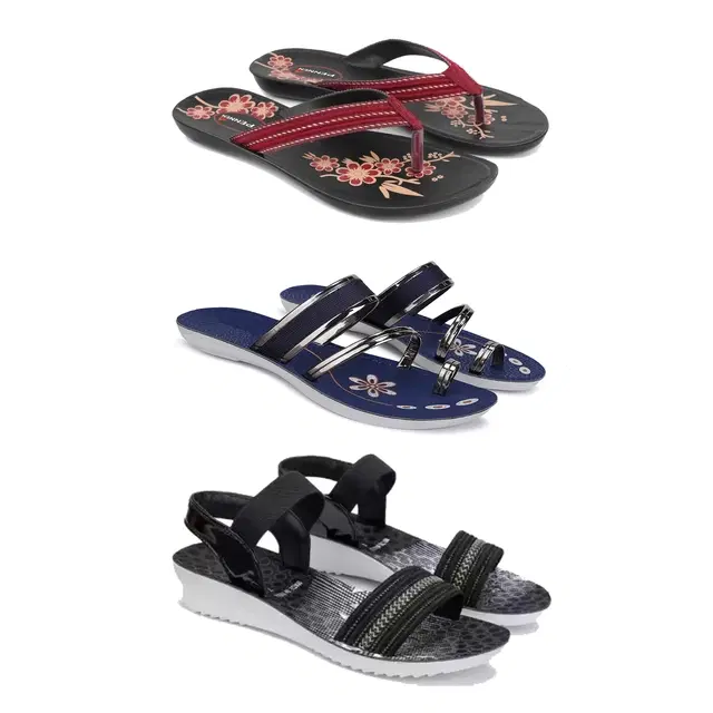 Sandals with 2 Pairs Flats for Women, Set of 3 (Multicolor, 8)