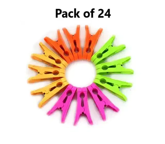 Plastic Cloth Clip, Pack of 24, Multicolor