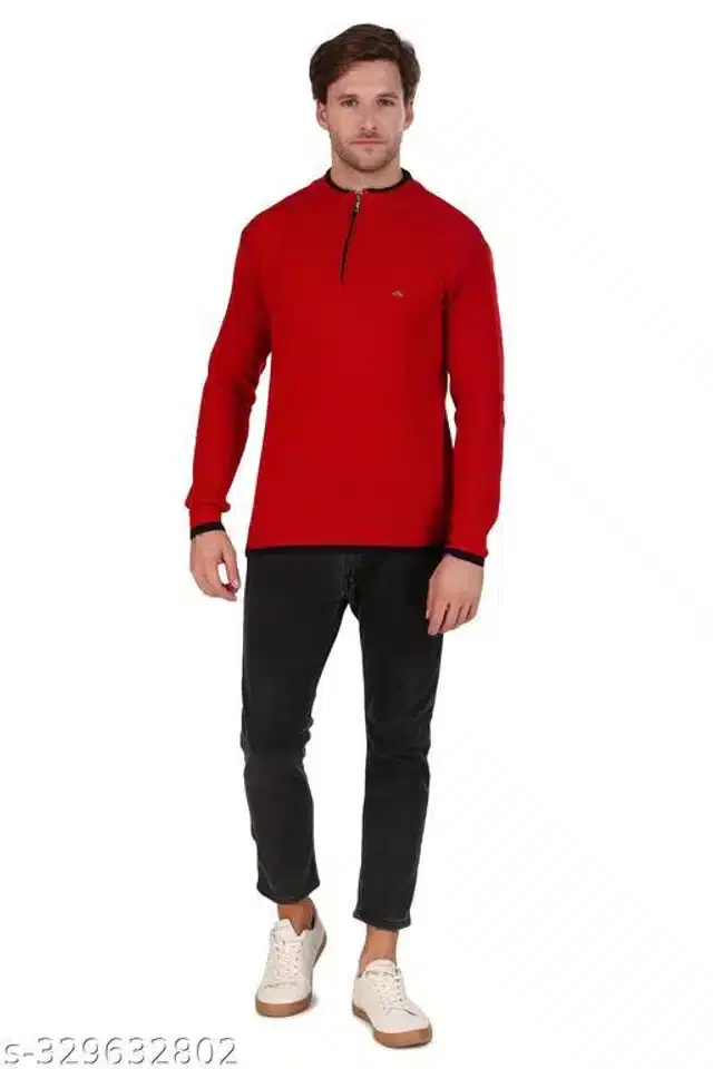 Acrylic Sweater for Men (Red, M)