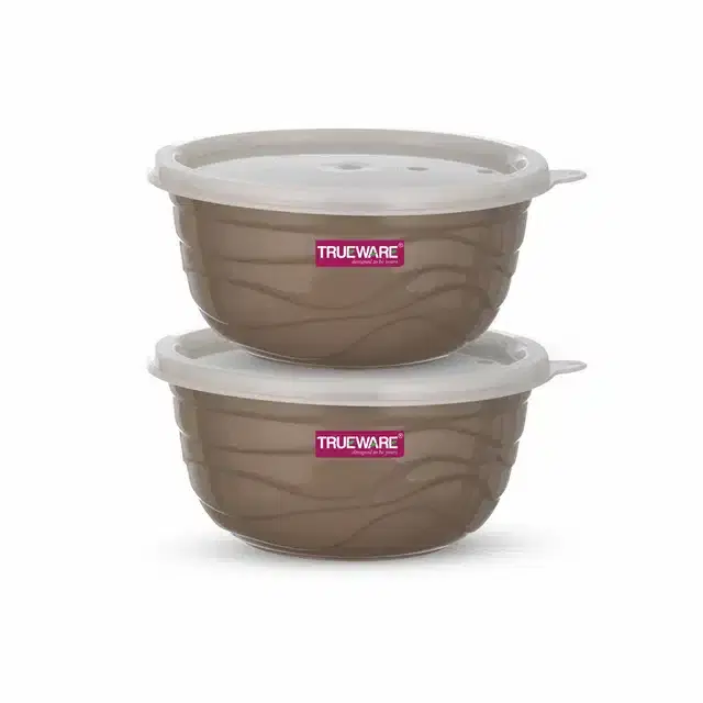 Stainless Steel Serving & Mixing Microwave Safe Bowls Set, Set of 2, Brown, 2200 ml