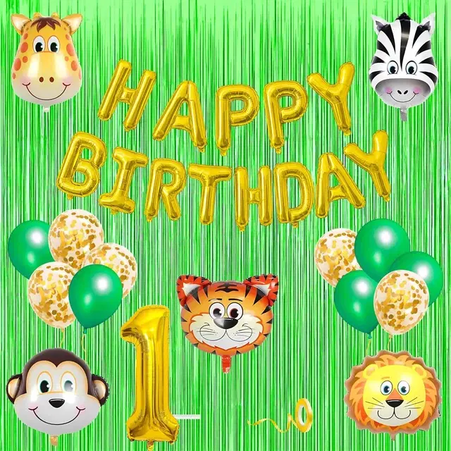 Jungle Theme 1st Birthday Decoration Kit for Kids (Golden)Pcs Of 20 ,(Set Of 1)