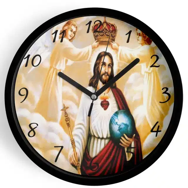 Plastic Jesus Printed Wall Clock, Multicolor, 10x10 Inches