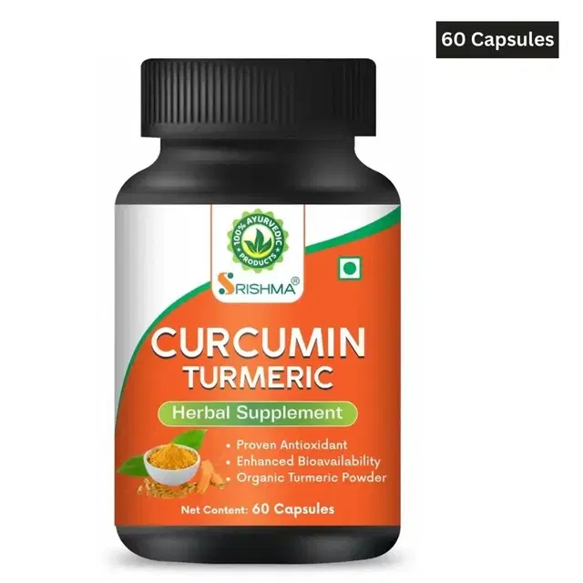 Srishma Curcumin Turmeric Herbal Supplement For Natural Antioxidant, 60 Capsules