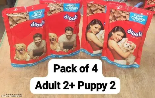 Drools Adult Wet Dog Food, Real Chicken and Chicken Liver Chunks in Gravy+ 2 Drools Puppy Wet Dog Food, Real Chicken and Chicken Liver Chunks in Gravy+2 (pack of 4)