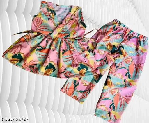 Linen Printed Clothing Set for Girls, Multicolour, Pack of 1 (0-2 Months)