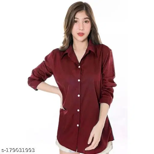 Full Sleeves Solid Shirts for Women (Maroon, XL)