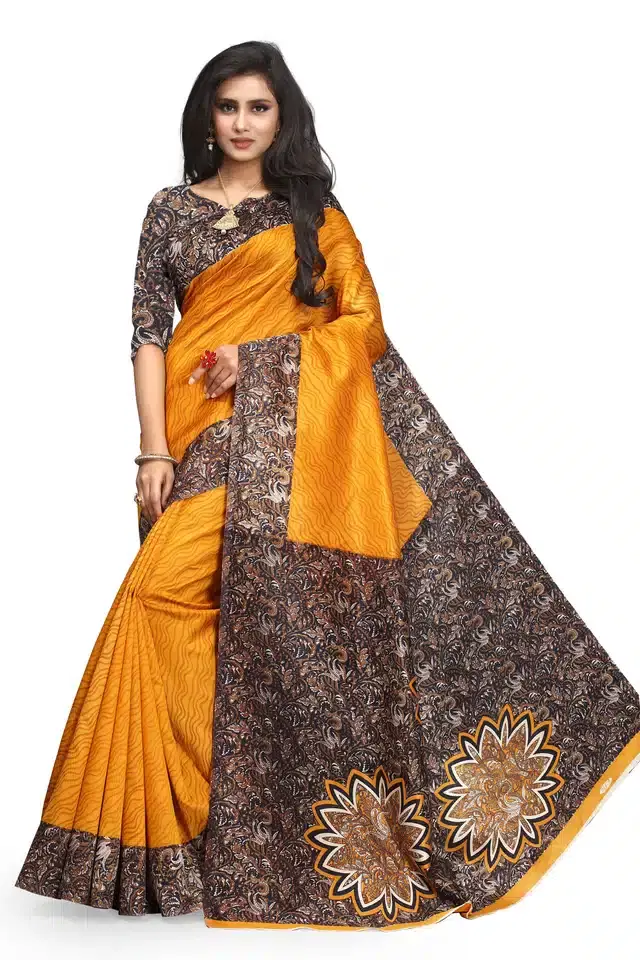 Mysore Silk Printed Saree for Women (Yellow, 6.3 m)