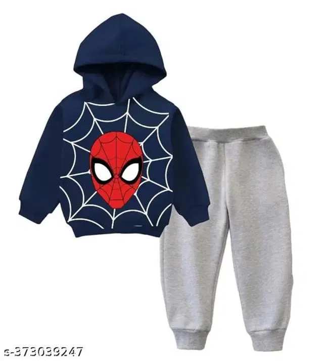 Cotton Printed Clothing Set for Kids (Navy Blue & Grey, 0-3 Months)