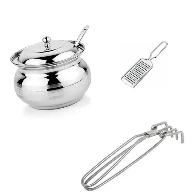 Stainless Steel Cheese Grater, Ghee Pot & Pakad, Combo of 3