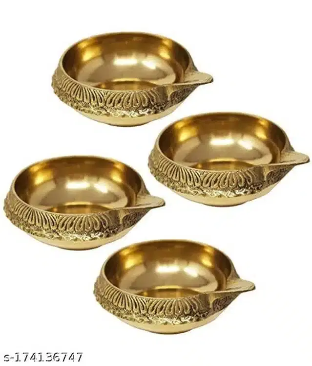 Brass Designer Diya, Golden, Pack of 4