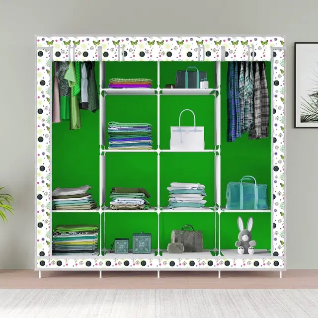 Plastic Printed Collapsible Wardrobe, Green