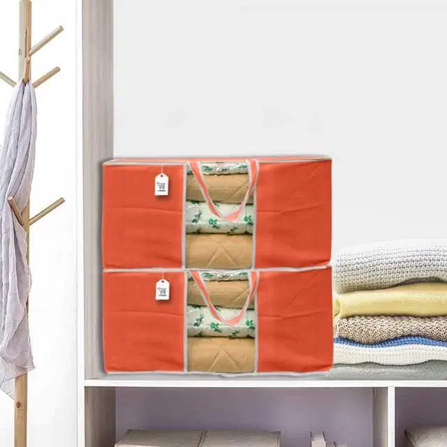 E-Retailer® Blanket Cover Bag With Transparent Window And Side Handle For Quilt & Clothes, Pack Of 1, Orange, 61X43X36 cm, ST125