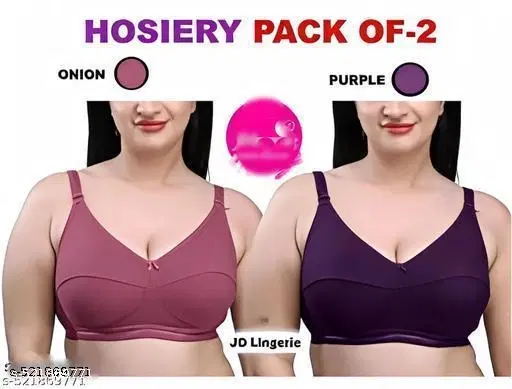 Hosiery Solid Bras for Women, Pink & Black, Pack of 2 (36A)