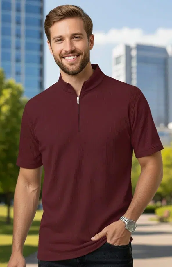 Polyester Solid T-shirt for Men, Maroon (L)