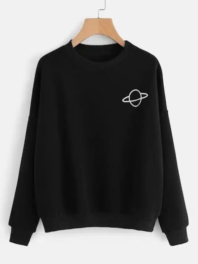 Fleece Full Sleeves Sweatshirt for Women (Black, S)