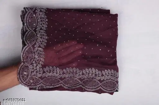 Chiffon Solid Saree For Women, Purple