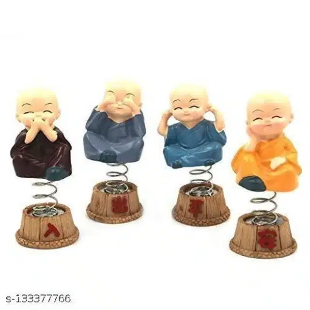 Spring Buddha Toy Cute Monk for Car, Multicolor, Pack of 4
