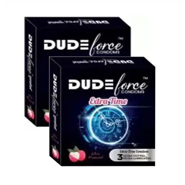 Dude Force 3 Pcs Extra Time Lychee Flavoured Condoms for Men, Set of 2