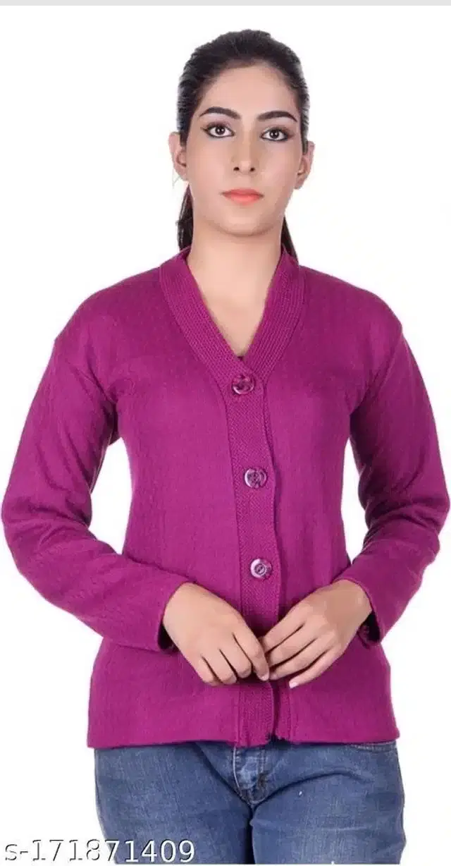 Acrylic Sweater for Women (Purple, XL)