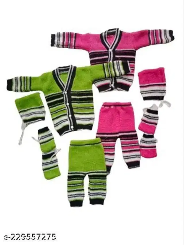 Woolen Sweater & Pant with Socks & Cap for Kids, Set of 2 (Multicolor, 0-3 Months)