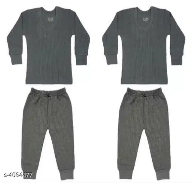 Cotton Blend Thermals Set for Kids, Set of 2 (Dark Grey, 0-1 Years)