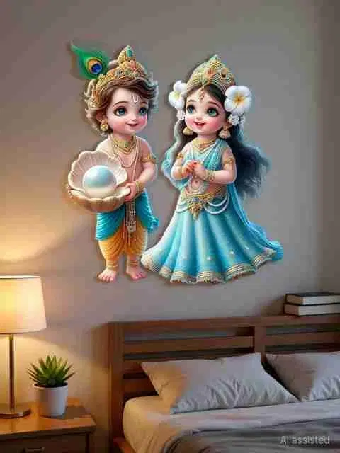Krishna Blue Bedroom Office Home Self Adhesive Sticker