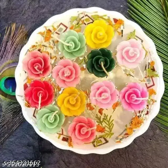 Floating Rose Wax Candles, Multicolor, Pack of 12