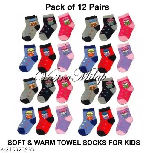 Woolen Socks for Kids, Set of 12 (Multicolor, 0-3 Months)
